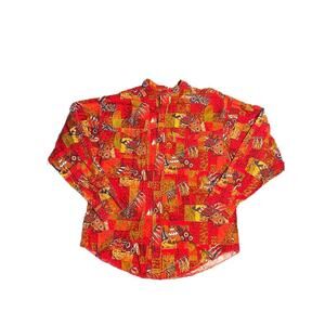 Vintage Panhandle Slim INDIANS RARE Collarless Western Shirt Size L Horse